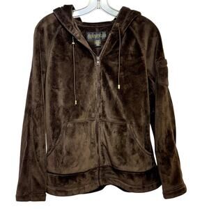 Plush Fleece Brown Jacket Full Zip Hooded Women's Medium Kristen Blake